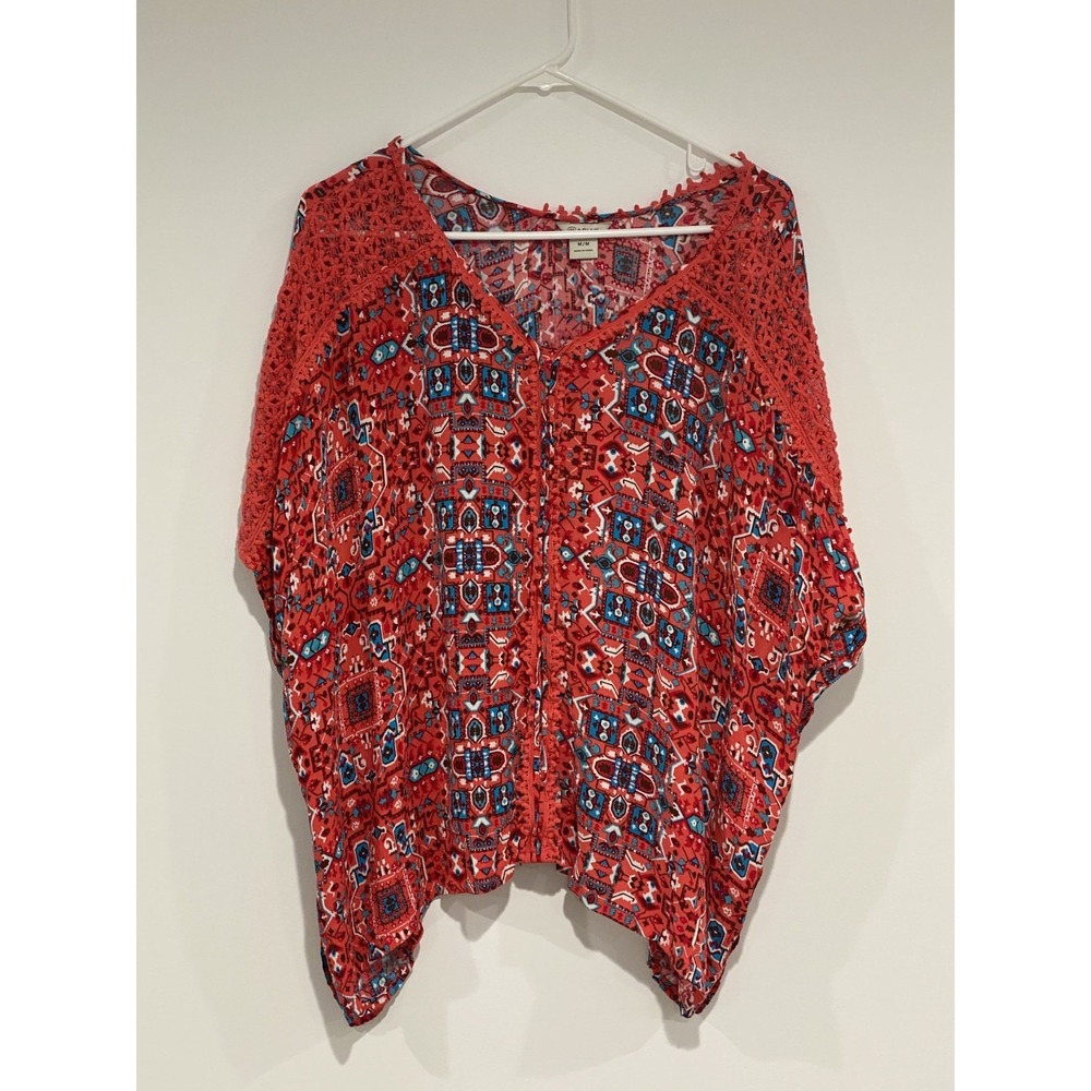 Ariat M Coral Print Butterfly Sleeve Tunic Poncho Western Tribal Flower Lace